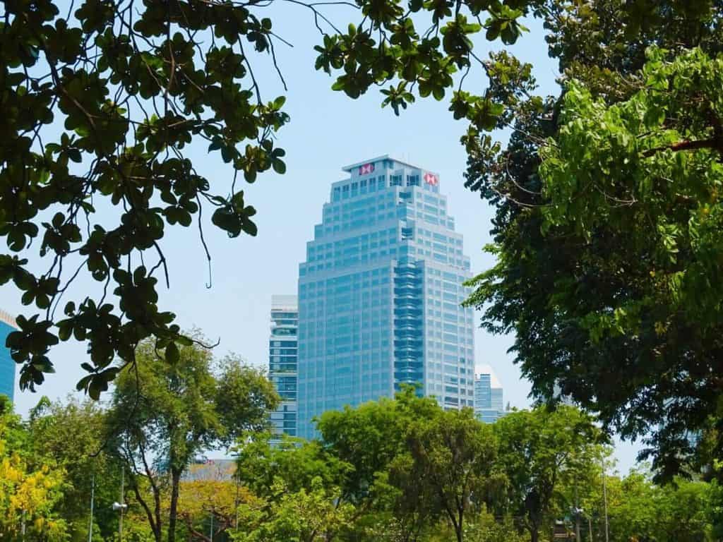 Skyscrapers seen from Lumphini Park Bangkok