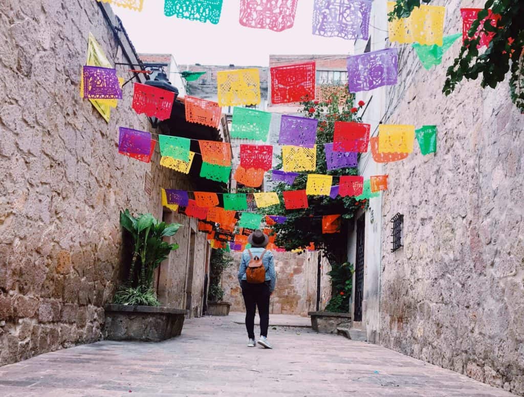 Colourful flags Morelia Mexico