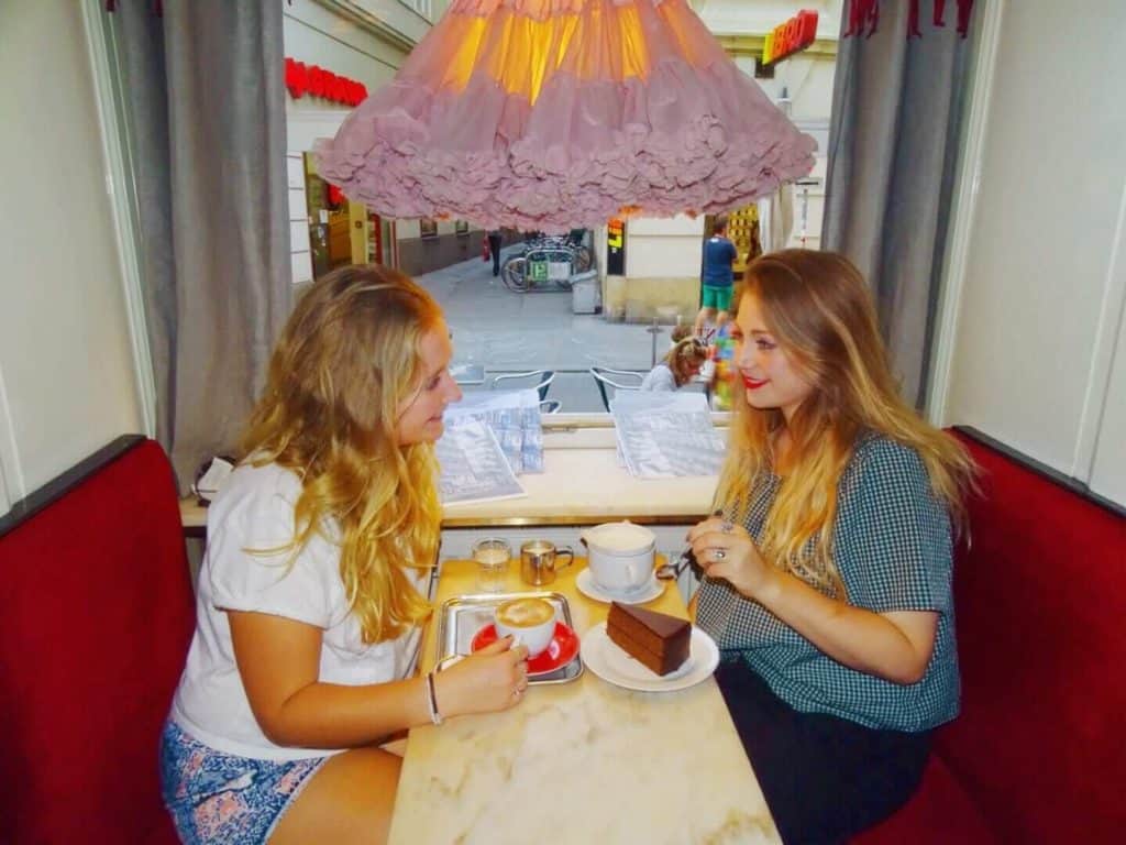 Girls eating cafe at Cafe Diglas