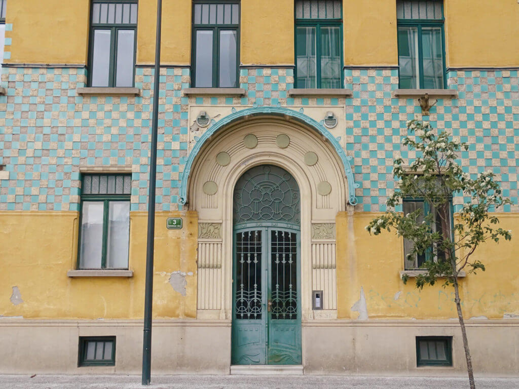 Blue and yellow building