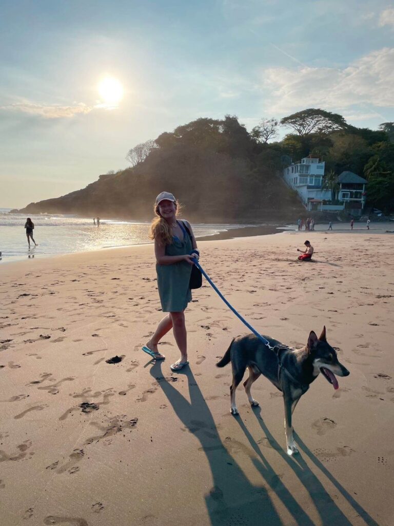 walking dog during solo travel in el salvador