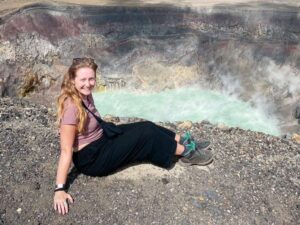 woman travelling el salvador alone photo at volcano