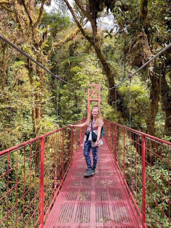 Hanging bridge travelling alone in Costa Rica