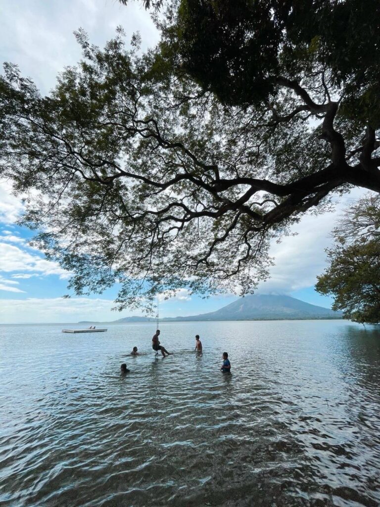 Swimming at Playa Mangos isla ometepe