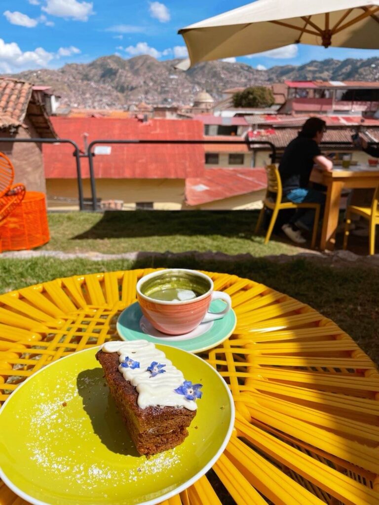 Flora cake and latte 