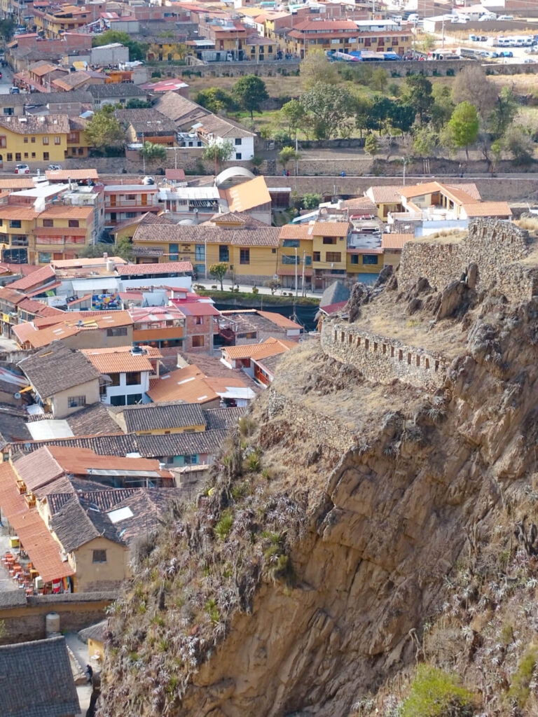 View of Ollantaytambo town and ruins