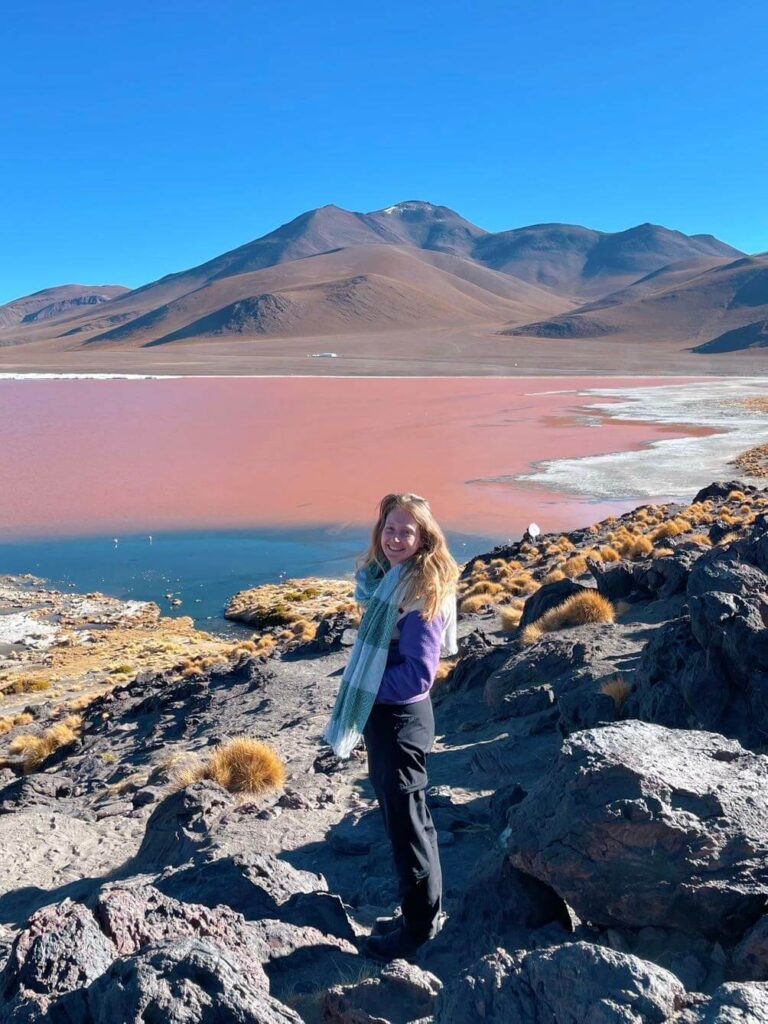Pink lake solo travel bolivia